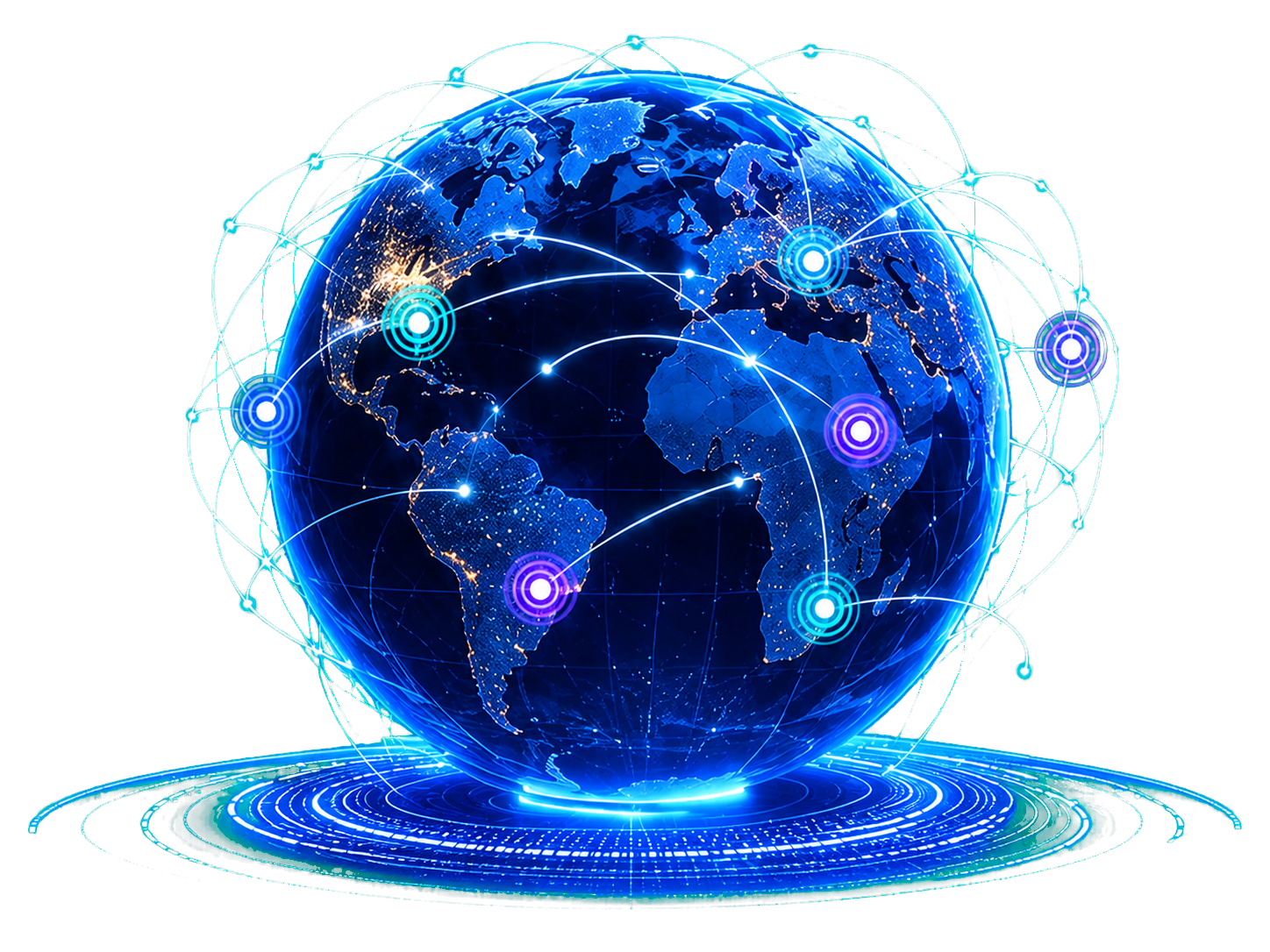 Connected globe with its complete glowing network platform